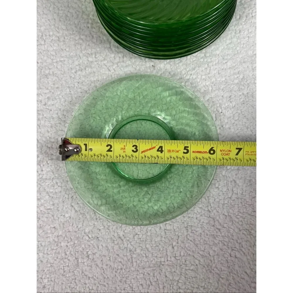 Vintage Uranium Glass Plates 6” Spiral/Swirl Pattern - Set Of 10